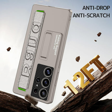 Mobizang Ultra Thin Band + Stand Back Case for Samsung S25 Ultra | Slim Camera Lens Protection Cover with Kickstand (Titanium)