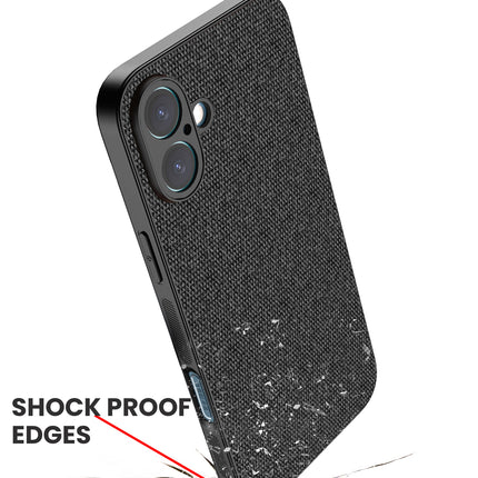 Mobizang Soft Full Fabric Protective Back Case Cover for Apple iPhone 16 | Shockproof Slim Hard Anti Slip Back Case (Black)
