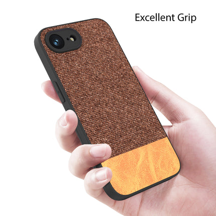 Mobizang Soft Fabric & Leather Hybrid Protective Back Cover for Apple iPhone 16E | Shockproof Slim Hard Anti Slip Back Case (Brown)
