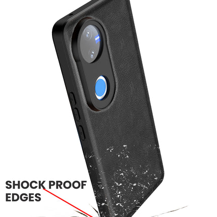 Mobizang Tux Leather Back Cover for Vivo V50 5G | Slim Shockproof Camera Protection Bumper Case (Black)