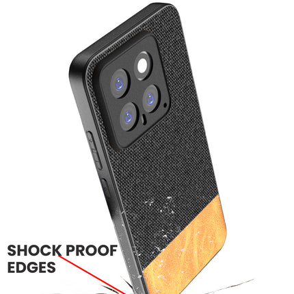 Mobizang Soft Fabric & Leather Hybrid Protective Back Cover for Xiaomi 14 (5G) | Shockproof Slim Hard Anti Slip Back Case (Black,Brown)