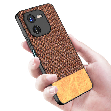 Mobizang Soft Fabric & Leather Hybrid Protective Back Cover for IQOO Z9X | Shockproof Slim Hard Anti Slip Back Case (Brown)