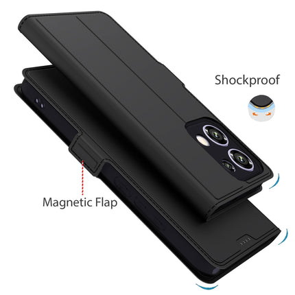 Mobizang Noble Slim Magnetic Leather Flip Case Cover for Oppo Reno 13 | Card Holder Stand Flip Wallet Case (Black)