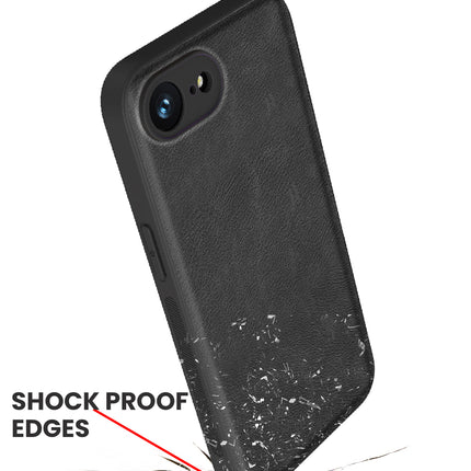 Mobizang Tux Leather Back Cover for Apple iPhone 16E | Slim Shockproof Camera Protection Bumper Case (Black)