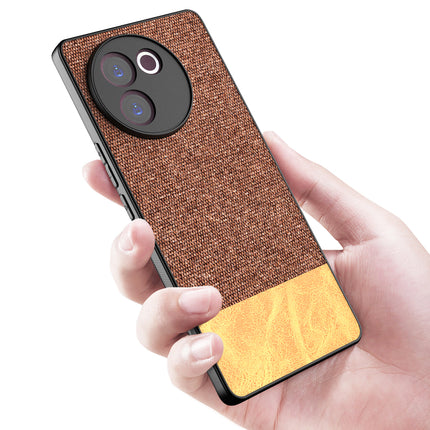 Mobizang Soft Fabric & Leather Hybrid Protective Back Cover for Vivo V30E (5G) | Shockproof Slim Hard Anti Slip Back Case (Brown)