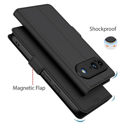 Mobizang Noble Slim Magnetic Leather Flip Case Cover for Google Pixel 9 | Card Holder Stand Flip Wallet Case (Black)