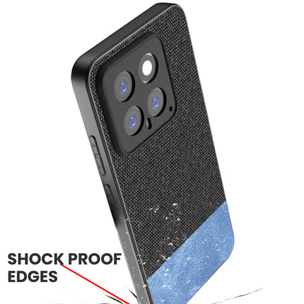 Mobizang Soft Fabric & Leather Hybrid Protective Back Cover for Xiaomi 14 (5G) | Shockproof Slim Hard Anti Slip Back Case (Black,Blue)