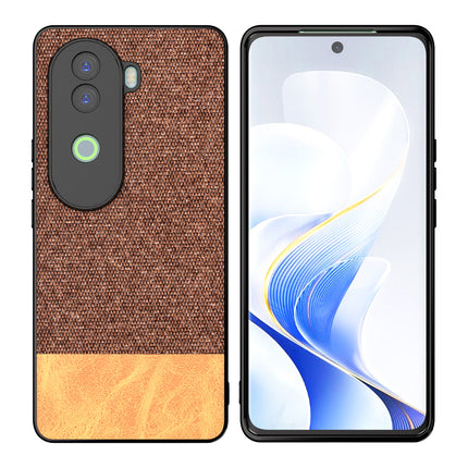 Mobizang Soft Fabric & Leather Hybrid Protective Back Cover for Vivo V40E / iQOO Z9S | Shockproof Slim Hard Anti Slip Back Case (Brown)