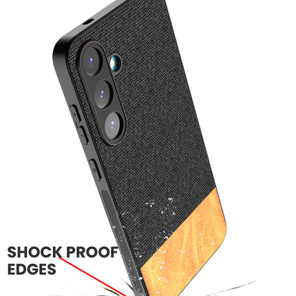 Mobizang Soft Fabric & Leather Hybrid Protective Back Cover for Samsung Galaxy S25 | Shockproof Slim Hard Anti Slip Back Case (Black,Brown)