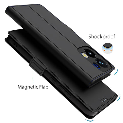 Mobizang Noble Slim Magnetic Leather Flip Case Cover for Oppo Reno 13 Pro | Card Holder Stand Flip Wallet Case (Black)