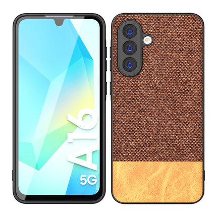 Mobizang Soft Fabric & Leather Hybrid Protective Back Cover for Samsung Galaxy A36 | Shockproof Slim Hard Anti Slip Back Case (Brown)