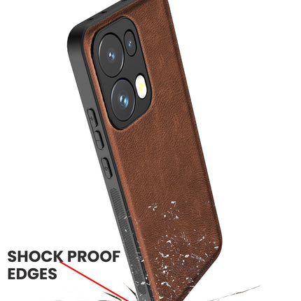 Mobizang Tux Leather Back Cover for Oppo Reno 13 Pro | Slim Shockproof Camera Protection Bumper Case (Brown)