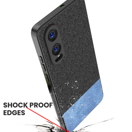 Mobizang Soft Fabric & Leather Hybrid Protective Back Cover for OnePlus Nord CE 4 Lite | Shockproof Slim Hard Anti Slip Back Case (Black,Blue)