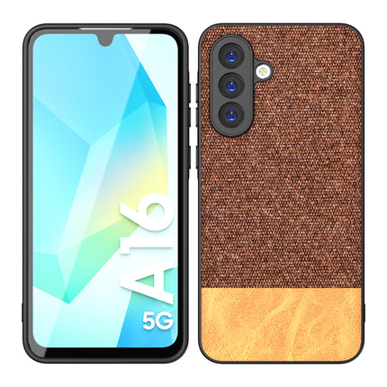 Mobizang Soft Fabric & Leather Hybrid Protective Back Cover for Samsung Galaxy A16 | Shockproof Slim Hard Anti Slip Back Case (Brown)
