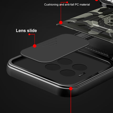 Mobizang Tank Back Cover for OnePlus 13 | Inbuilt Ring + Slider Shockproof Lens Protection Bumper Back Case (Black)