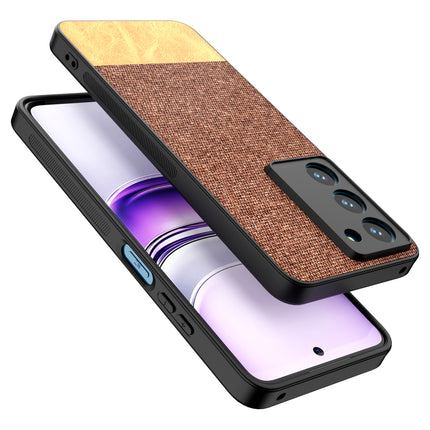 Mobizang Soft Fabric & Leather Hybrid Protective Back Cover for Realme 14X | Shockproof Slim Hard Anti Slip Back Case (Brown)