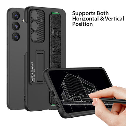 Mobizang Ultra Thin Band + Stand Back Case for Samsung S25 | Slim Camera Lens Protection Cover with Kickstand (Black)