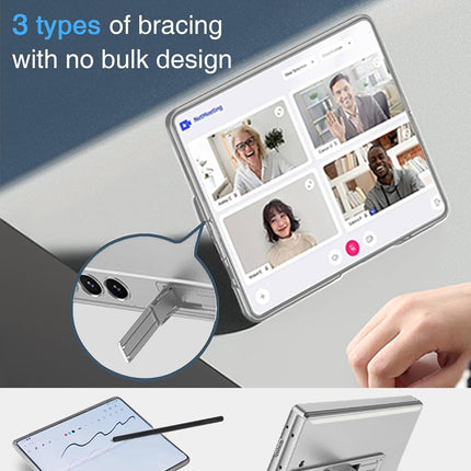 Mobizang Magnetic Hinge With Inbuilt Stand Case for Samsung Galaxy Z Fold 5 | Shockproof Stand Hybrid Bumper Back Cover (Silver)