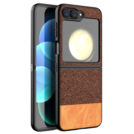 Mobizang Soft Fabric & Leather Hybrid Protective Back Cover for Samsung Galaxy Z Flip 6 | Shockproof Slim Hard Anti Slip Back Case (Brown)