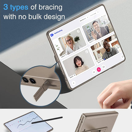 Mobizang Magnetic Hinge With Inbuilt Stand Case for Samsung Galaxy Z Fold 6 | Shockproof Stand Hybrid Bumper Back Cover (Titanium)