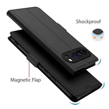 Mobizang Noble Slim Magnetic Leather Flip Case Cover for Google Pixel 9 Pro | Card Holder Stand Flip Wallet Case (Black)
