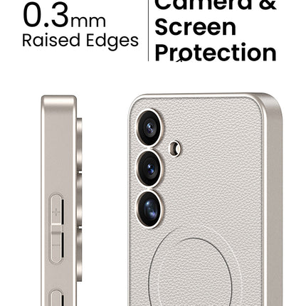 Mobizang Ultra Thin Leather & Magsafe Back Case for Samsung Galaxy S25 Plus | with Wireless Charging Support Ring Full Body Protection Back Cover (Titanium)