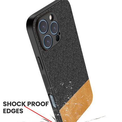 Mobizang Soft Fabric & Leather Hybrid Protective Back Cover for Apple iPhone 16 Pro Max | Shockproof Slim Hard Anti Slip Back Case (Black,Brown)