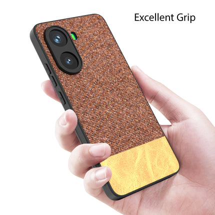 Mobizang Soft Fabric & Leather Hybrid Protective Back Cover for Poco X7 Pro | Shockproof Slim Hard Anti Slip Back Case (Brown)