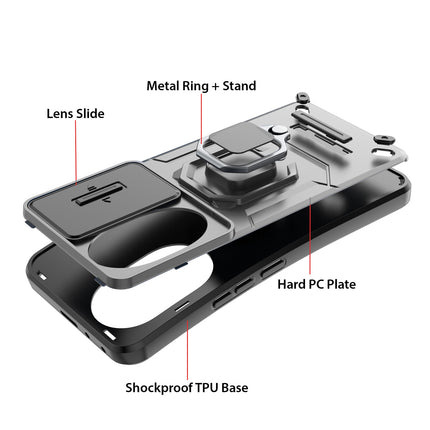 Mobizang Armor Slider Back Cover for Honor 200 Pro (5G) | Inbuilt Ring + Camera Slider Shockproof Lens Protection Bumper Back Case (Grey)