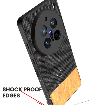Mobizang Soft Fabric & Leather Hybrid Protective Back Cover for Vivo X200 Pro (5G) | Shockproof Slim Hard Anti Slip Back Case (Black,Brown)