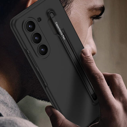 Mobizang Contrast Ulta Thin PC Case for Samsung Galaxy Z Fold 6 | Inbuilt S-Pen Holder Stand Hybrid Back Cover (Black with Black Pen)