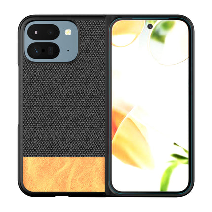 Mobizang Soft Fabric & Leather Hybrid Protective Back Cover for Google Pixel 9 Pro Fold | Shockproof Slim Hard Anti Slip Back Case (Black,Brown)