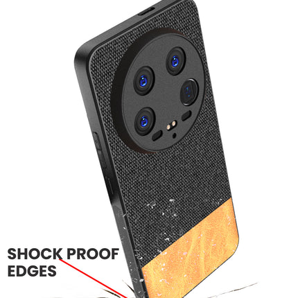 Mobizang Soft Fabric & Leather Hybrid Protective Back Cover for Xiaomi 14 ULTRA (5G) | Shockproof Slim Hard Anti Slip Back Case (Black,Brown)