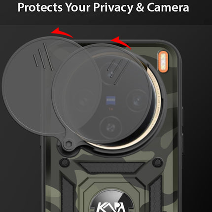 Kapa Tank Back Cover for Vivo X100 Pro (5G) | Inbuilt Ring + Slider Shockproof Lens Protection Bumper Back Case (Black)