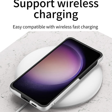 Mobizang Ultra Thin Band + Stand Back Case for Samsung S25 | Slim Camera Lens Protection Cover with Kickstand (Silver)