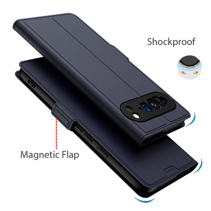 Mobizang Noble Slim Magnetic Leather Flip Case Cover for Google Pixel 9 Pro | Card Holder Stand Flip Wallet Case (Blue)
