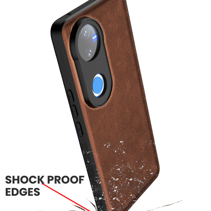 Mobizang Tux Leather Back Cover for Vivo V50 5G | Slim Shockproof Camera Protection Bumper Case (Brown)