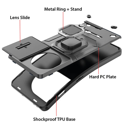 Mobizang Armor Slider Back Cover for OnePlus 11R | Inbuilt Ring + Camera Slider Shockproof Lens Protection Bumper Back Case (Black)