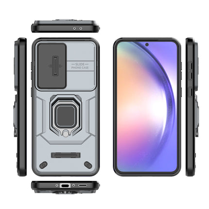 Mobizang Armor Slider Back Cover for Samsung Galaxy A56 | Inbuilt Ring + Camera Slider Shockproof Lens Protection Bumper Back Case (Grey)