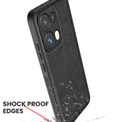 Mobizang Tux Leather Back Cover for Oppo Reno 13 Pro | Slim Shockproof Camera Protection Bumper Case (Black)