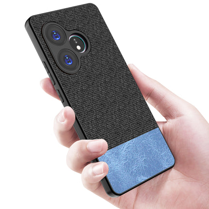 Mobizang Soft Fabric & Leather Hybrid Protective Back Cover for Realme GT 6 / GT 6T | Shockproof Slim Hard Anti Slip Back Case (Black,Blue)