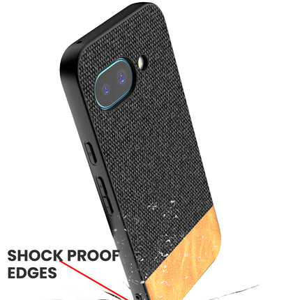 Mobizang Soft Fabric & Leather Hybrid Protective Back Cover for Google Pixel 9A | Shockproof Slim Hard Anti Slip Back Case (Black,Brown)