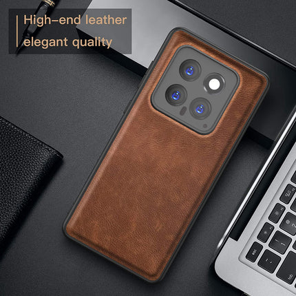 Mobizang Tux Leather Back Cover for Xiaomi 14 (5G) | Slim Shockproof Camera Protection Bumper Case (Brown)
