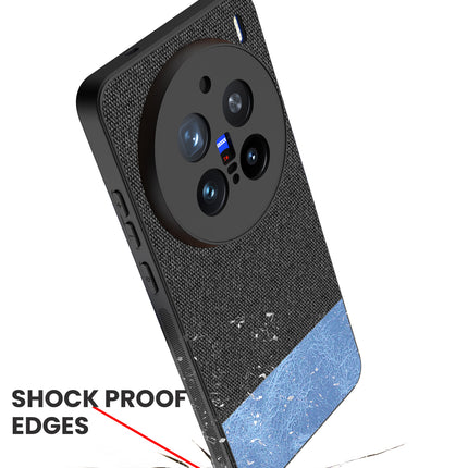 Mobizang Soft Fabric & Leather Hybrid Protective Back Cover for Vivo X200 Pro (5G) | Shockproof Slim Hard Anti Slip Back Case (Black,Blue)