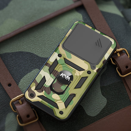 Mobizang Tank Back Cover for Redmi Note 14 (5G) | Inbuilt Ring + Slider Shockproof Lens Protection Bumper Back Case (Green)