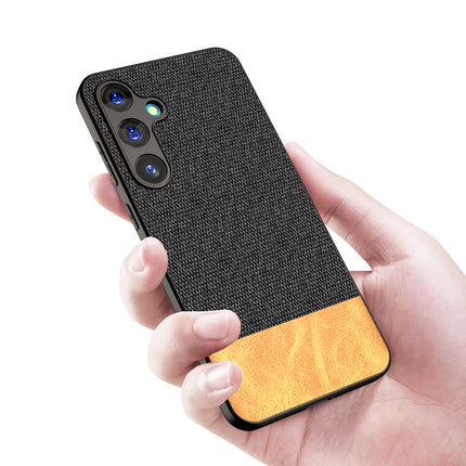Mobizang Soft Fabric & Leather Hybrid Protective Back Cover for Samsung Galaxy A55 (5G) | Shockproof Slim Hard Anti Slip Back Case (Black,Brown)