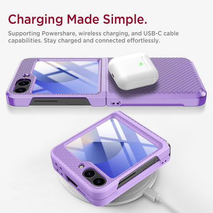 Mobizang Textured Grip Hinge Protection Back Cover for Samsung Galaxy Z Flip5 / Z Flip 5 | with [Inbuilt Glass] Full Body Shockproof Hard Back Case (Purple)