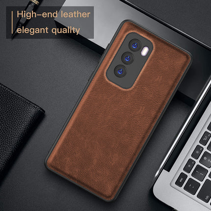 Mobizang Tux Leather Back Cover for Oppo Reno 12 (5G) | Slim Shockproof Camera Protection Bumper Case (Brown)