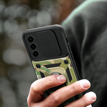 Mobizang Tank Back Cover for Samsung Galaxy A56 | Inbuilt Ring + Slider Shockproof Lens Protection Bumper Back Case (Green)