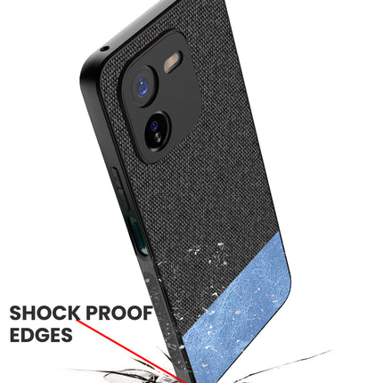 Mobizang Soft Fabric & Leather Hybrid Protective Back Cover for IQOO Z9X | Shockproof Slim Hard Anti Slip Back Case (Black,Blue)